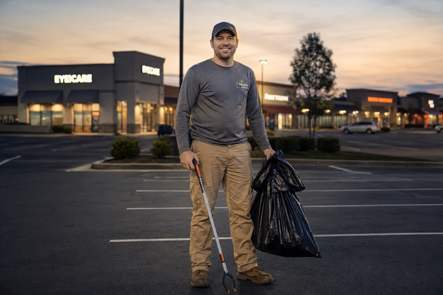 Metro Lot Care professional cleaning a commercial parking lot
